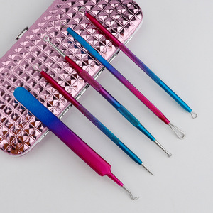 Stainless Steel Acne Needle 5-Piece Set Colored <b>Titanium</b> Blackhead Remover Tool For Face Skin Care - Product Image 2