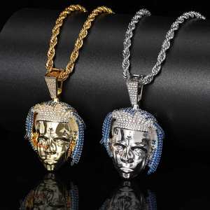 Collar con Colgante de <span class=keywords><strong>Avatar</strong></span> del Cantante de Hip Hop XXXTentacion, Cobre con Incrustaciones de Circonio, Chapado en Oro Brillante con Efecto Helado, para Fiestas - Product Image 1