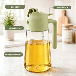 Botella pulverizadora de aceite de vidrio 2 en 1 de 470 ml con boquilla para verter, para cocinar y barbacoa, dispensador de aceite de oliva reutilizable de calidad alimentaria - Product Image 4