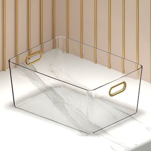 Clear Rectangular <b>Storage</b> <b>Basket</b> With Gold Handles For Desktop Organizer - Product Image 4