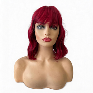 Perruque Bob ondulée pour femmes avec <span class=keywords><strong>frange</strong></span> Plusieurs couleurs disponibles Cheveux synthétiques résistants à la chaleur pour un usage quotidien Cosplay Party - Product Image 2