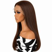 Perruque synthétique longue et droite MEILASI RTS sans colle, avec dentelle transparente, qualité supérieure, marron rougeâtre cuivré, pour femme