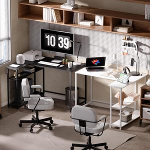 <span class=keywords><strong>Bureau</strong></span> <span class=keywords><strong>d</strong></span>'<span class=keywords><strong>angle</strong></span> en forme de L pour ordinateur de <span class=keywords><strong>bureau</strong></span>, <span class=keywords><strong>petit</strong></span> espace, <span class=keywords><strong>bureau</strong></span> à domicile, étagères latérales réglables, blanc, style industriel - Product Image 4