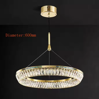 Lustre moderne de luxe en cristal doré et acier inoxydable, hauteur réglable, éclairage LED à télécommande et intensité variable