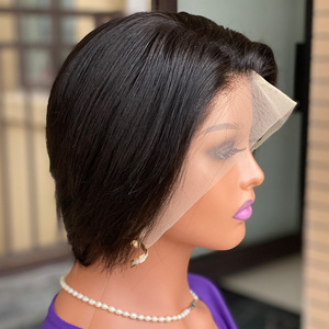 Perruque courte et droite noire en cheveux humains véritables de 130g, tissée à la main avec dentelle frontale et cheveux de bébé, ligne de cheveux naturelle, directement de l'usine - Product Image 4