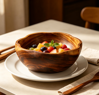 Bol à salade en bois d'acacia poli, bol à fruits, bol à pâtes, bol décoratif, bol à pâte en bois, bol à soupe, bol décoratif en bois