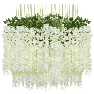 Оптовая продажа, Висячие Цветы, шелковые цветы, искусственные домашние Свадебные белые Искусственные цветы глицинии