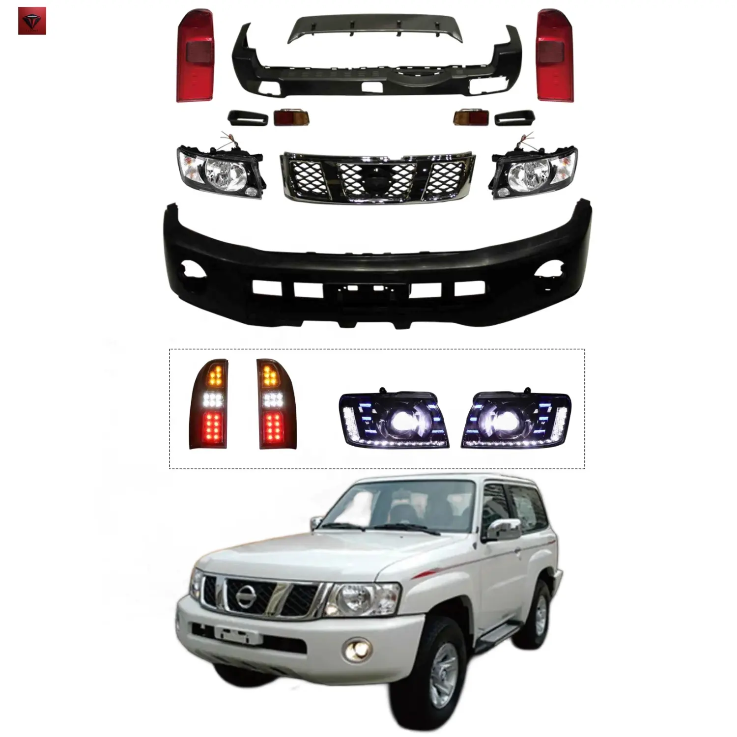 TKZCRST Factory Patrol Safari Kit badan wajah untuk 2002-2016 Nissan Patrol Y61 Mode Safari v-ajari Aksesori eksterior mobil