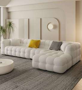 Ensemble de canapés en tissu blanc de style crème moderne et luxueux pour salon, meubles de salon avec rembourrage en éponge pour appartement ou villa - Product Image 2