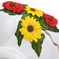 Estatua de Resina de Gato Durmiendo con Decoración Floral de Girasol, Figura de Poliresina Pintada a Mano, Escultura para Hogar y Jardín, Regalos de Gatos al por Mayor