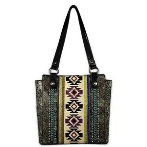 Tout nouveau Vintage femmes sac à main Western luxe sac fourre-tout pour dame en cuir usiné dame Soulder sac Navajo Totem broder sac