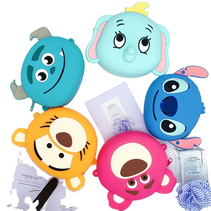 Мультяшный круглый пакет силиконовый Тигр Ститч Дамбо клубника медведь волосы Монстр Студенческая сумка для карт