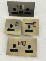 Interrupteur mural rétro vert bronze 146 86 double 1 gang universel UK 13A avec prise USB-C et interrupteur à bascule 1234 gangs 2 voies en acier inoxydable