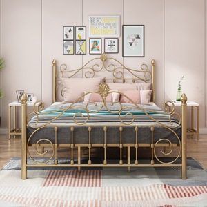 Lit de style scandinave minimaliste en fer forgé et acier, à quatre poteaux, pour chambre à coucher, lit king size pour hôtel, en métal - Product Image 4