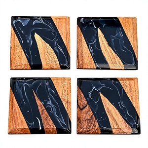 Ensemble de sous-verres en résine époxy et bois de luxe, sous-verres modernes faits à la main pour protéger la table, pour la maison, le bureau et le café - Product Image 1