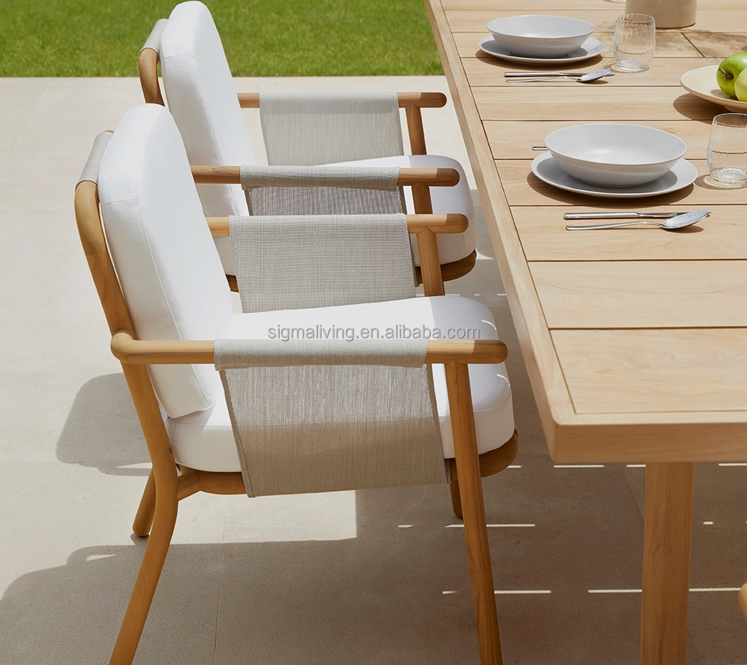 New Design Outdoor Furniture Set Teak Dining Table Outdoor 8 Chair Garden Solid Teak Wood Chairs