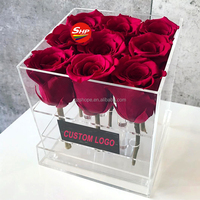 Boîte cadeau en acrylique SHP pour roses, 9 compartiments, design ouvert, présentoir transparent pour comptoir de magasin, vente en gros pour vitrine