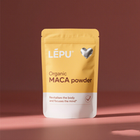 Doypack imprimé sur mesure pour poudre de maca biologique, sachet refermable en aluminium pour l'emballage de compléments alimentaires