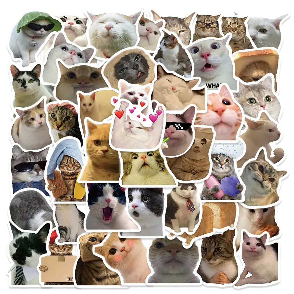 Cute 50/Pcs Meme Animal Cat Kitty Stickers Skateboard Guitar Suitcase Freezer Motorcycle Classic Toy Decal Funny Sticker