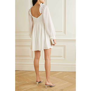 <span class=keywords><strong>Abito</strong></span> <span class=keywords><strong>Mini</strong></span> Bianco da Donna con Scollo a V e Maniche Lunghe, Elegante Vestito Casual a Linea A, Nuovi Modelli - Product Image 3