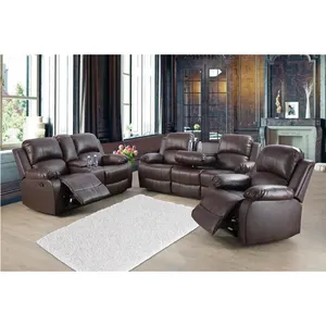 SANS Conjunto de sofá reclinável clássico americano manual de couro 3 + 2 + 1 para sala de estar conjunto de sofá reclinável
