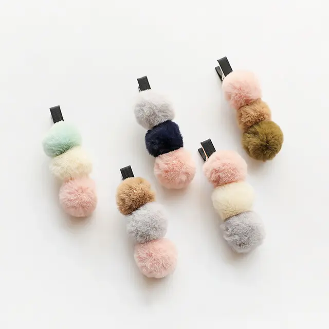 girls hair clip pompom for winter hair accessories