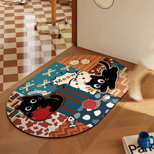 Tapis de bain ovale en forme de chien de dessin animé, imitation lin, antidérapant, absorbant, séchage rapide, pour l'entrée de la salle de bain, usage domestique - Product Image 2