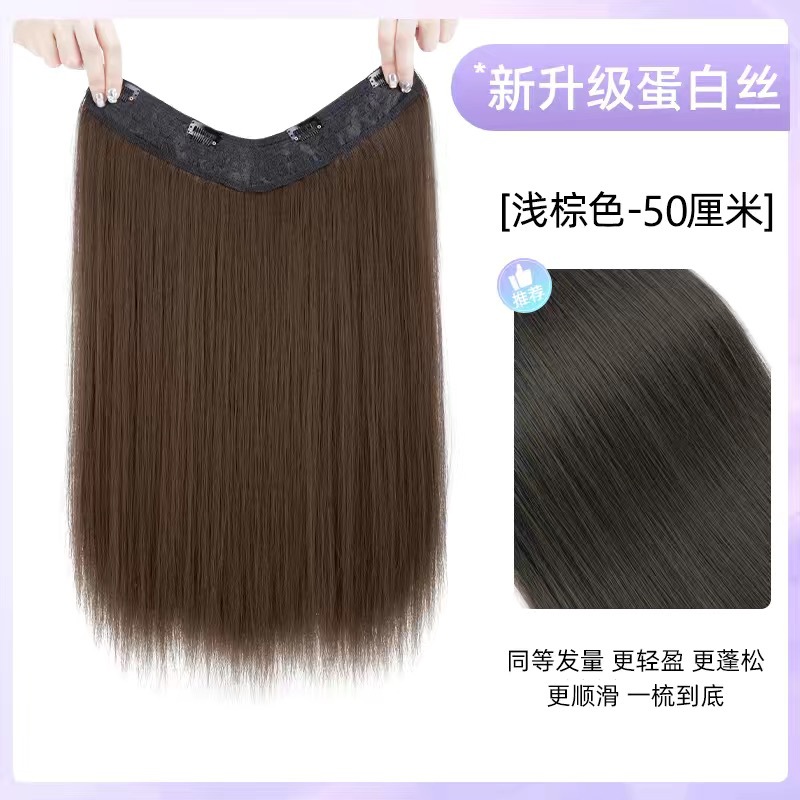 Cheveux longs et raides [50cm] brun clair, une pièce.