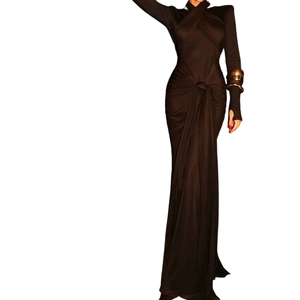 Robes à manches longues de couleur unie, style sexy, cintrées, avec ruban, tendance - Product Image 2