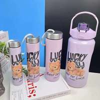 Ensemble de 4 bouteilles d'eau de 3000m Kawaii Vase Straw Cup Tumbler Gym Children Cartoon Cup with Bears Plastic for Shakes
