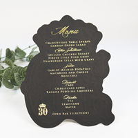 Tarjetas de menú de cena de papel negro Premium de lujo moderno DIY, lámina de oro de doble cara para 30 ceremonias de cumpleaños con Ángel musical