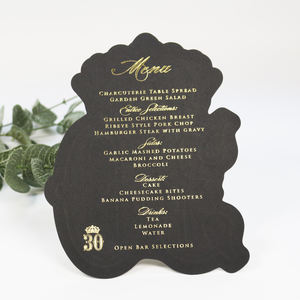 Cartes de menu de dîner en papier noir haut de gamme de luxe moderne DIY Feuille d'or double face pour la cérémonie des <span class=keywords><strong>30</strong></span> <span class=keywords><strong>ans</strong></span> mettant en vedette Ange de la musique - Product Image 5