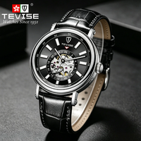 Montre mécanique automatique squelette en cuir pour homme TEVISE avec logo personnalisé, étanche, Reloj Hombre