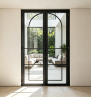 Porte battante double moderne en acier de style français avec verre trempé et surface finie pour l'extérieur des hôtels