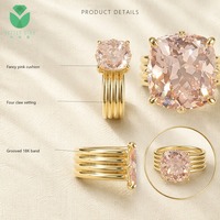 Bague de fiançailles pour femme Better Star en or 14 carats avec diamant rose de laboratoire taille coussin, solitaire à 4 griffes, triple alliance superposée, certifiée IGI