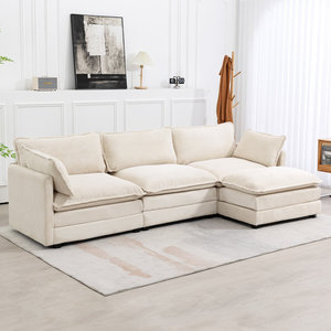 Fundas para Sofá Seccional en Forma de L Tapizadas en Color <span class=keywords><strong>Blanco</strong></span> Nube, Juego Modular de Muebles Modernos para Sala de Estar y Comedor - Product Image 1