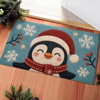 Tapis de Noël rectangulaire festif, tapis en velours cristallin en polyester moelleux avec motif flocon de neige rouge et vert et motif houx