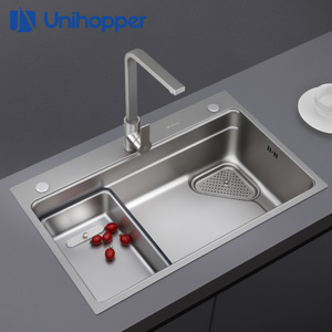 Fregadero Cooper grande de un solo seno, color gris metalizado nano, acero inoxidable SUS304, superficie cepillada, fregadero de cocina empotrable. - Product Image 4