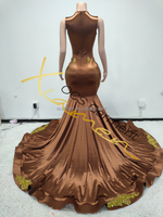 Ocstrade Damen Glänzendes Strass-Abendkleid Kristall-Diamant-Saum Kaffeebraunes Luxus-Ballkleid mit Schal