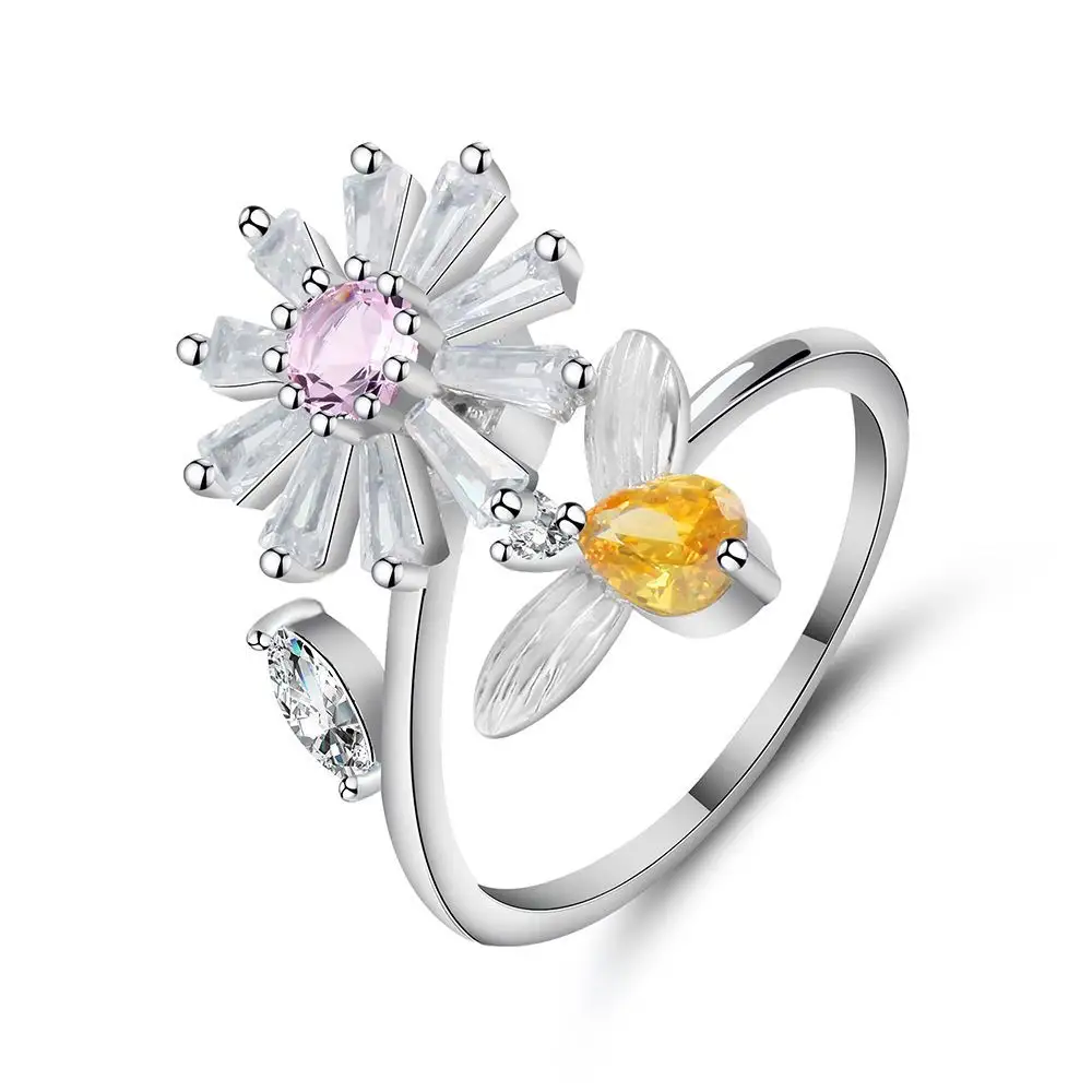 Großhandel Blume Little Bee Creative Lady Ring, Größe verstellbar schöne Daisy Bee Ring