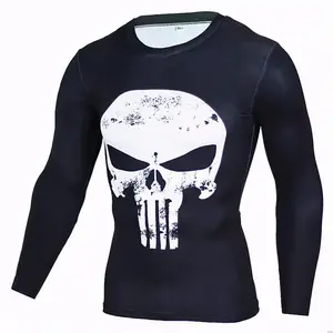 Men's Tights Strong Stretch Short-Sleeve T-shirt Punisher Skull Digital Printed Sports Fitness Clothes