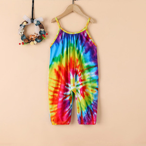 Combinaison pour petite fille à imprimé tie-dye, vêtements d'été pour enfants, combinaisons souples en coton décontractées, adaptées aux filles de 1 à 6 ans - Product Image 2