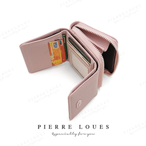 Pierre Loues Women's Mini Coin Purse Pink Solid Color Minimalist <b>Card</b> <b>Holder</b> <b>Wallet</b> Everyday Use - Product Image 1