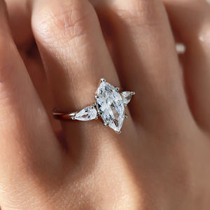 Bague de fiançailles en laiton avec zircon taille marquise, plaqué or 18 carats, pour femme - Product Image 2