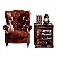 Fauteuil à une place en cuir capitonné de style campagnard américain, en bois massif, fabriqué sur mesure pour les hôtels, les clubs, les villas