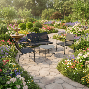 Juego de Muebles de Patio Modernos de Hierro de 4 Piezas <span class=keywords><strong>Jarden</strong></span> JD2164, Sofá de Exterior para Conversación, Tela de Malla Textilene Resistente a los Rayos UV para Jardín - Product Image 4