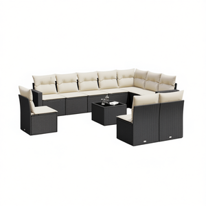 Conjunto de Sofás de Jardín de Ratán Negro y Crema con Cojines, Muebles de Exterior para 10 Personas, Diseño Contemporáneo - Product Image 1