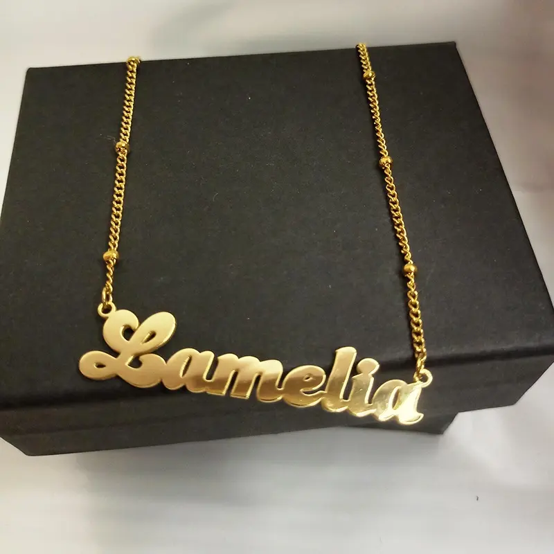 Gold Dainty Women Custom Name Necklace Bead Chain Gold Plated Initials Letter Personalized Necklaces Fashion Jewelry