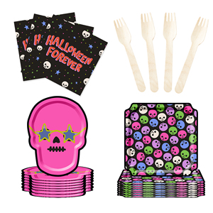 DAMAI Nuevo Juego de Vajilla de Halloween con Diseño de Calavera, Incluye Platos y Vasos Desechables de Papel para Fiesta, Artículos para Fiesta de Halloween - Product Image 4