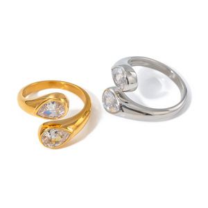 Teardrop Shape Interlocking <b>Opening</b> <b>Ring</b> Women's Jewelry Prong Setting Gold Stainless Steel Gift Fashion <b>Rings</b> - Product Image 5